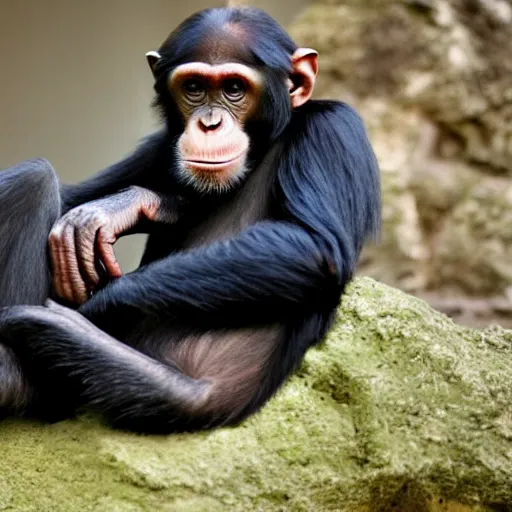 Prompt: a chimp resting after a hard day at work