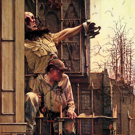 Image similar to high quality high detail painting by david mattingly and norman rockwell and nc wyeth, hd, realistic matte painting, photorealistic lighting, modern supernatural urban gothic - punk horror