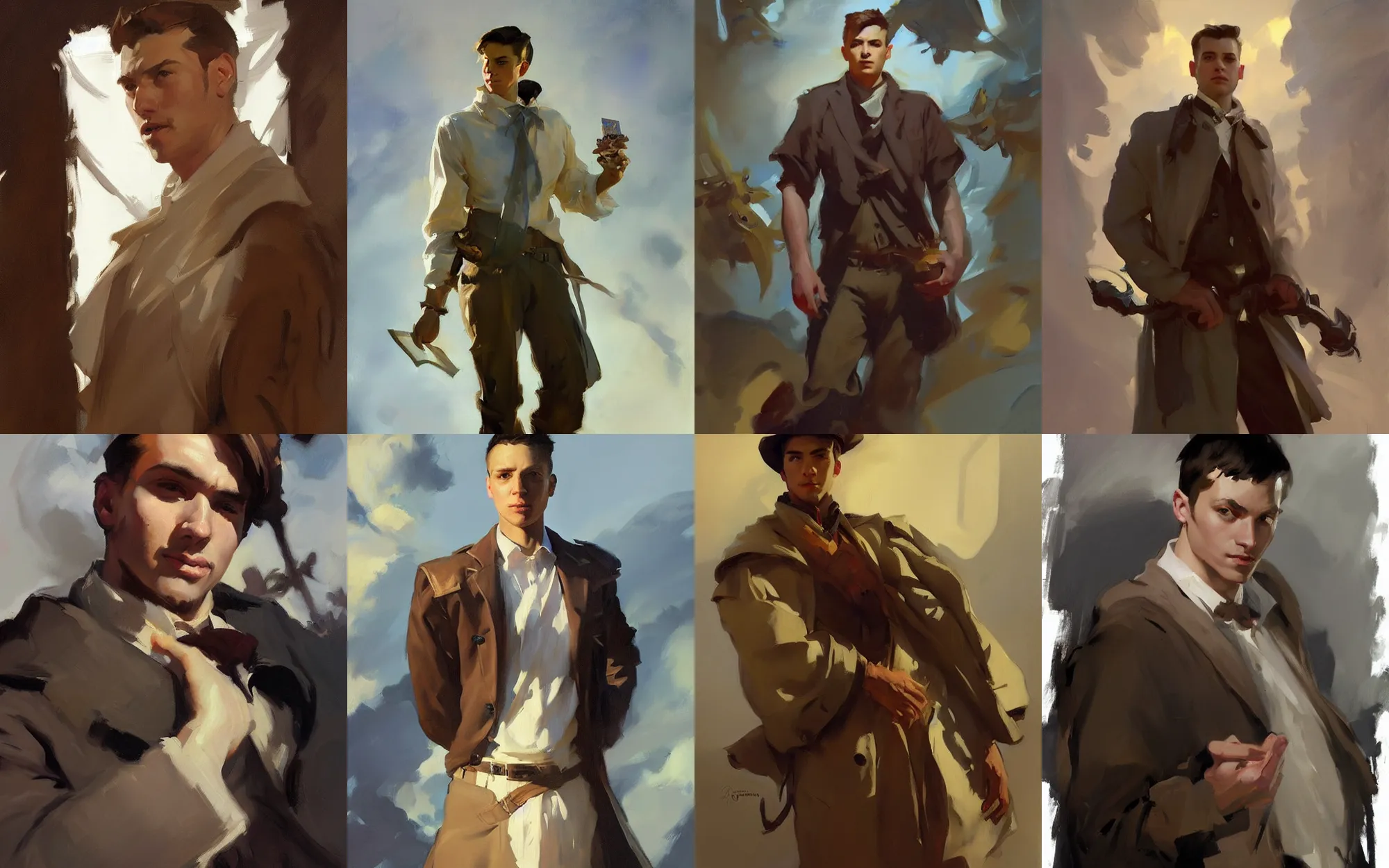 Prompt: portrait of young man traveler greg manchess painting by by sargent and leyendecker, d & d, fantasy, medium shot, asymmetrical, intricate, elegant, matte painting, illustration, hearthstone, by greg rutkowski, by greg tocchini, by james gilleard, by joe fenton