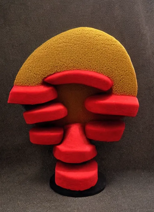 Prompt: sponge sculpture of an ancient warrior, red and black and gold theme