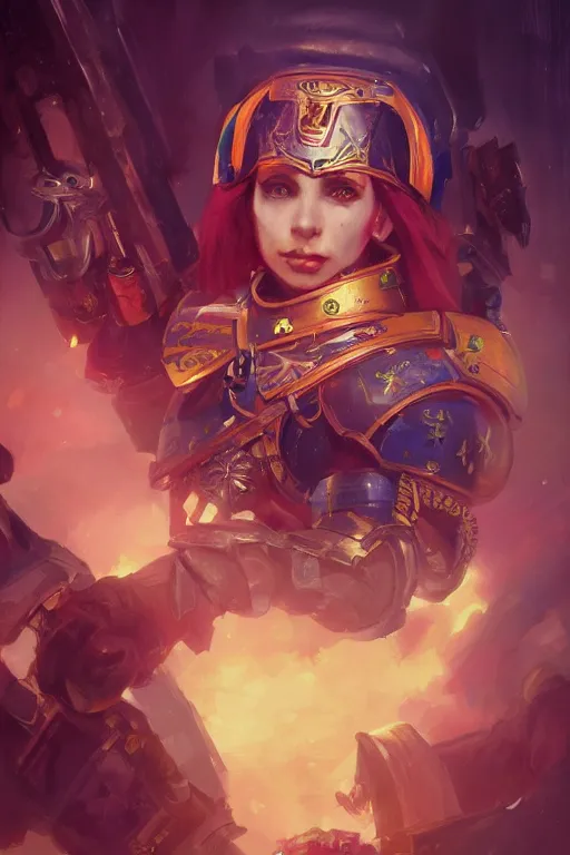 Prompt: a portrait of a cute young adepta sororitas, warhammer 4 0 k setting, vivid colors, soft lighting, atmospheric, cinematic, moody, in the style of artgerm and greg rutkowski, oil on canvas, 8 k