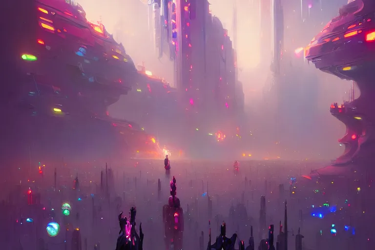 Image similar to crowded place, many people, gathering, people, cyberpunk, bionics, augments, lights, cables, colorful, vivid, imposing, epic, digital painting, artstation, concept art, by peter mohrbacher and wlop and rhads,