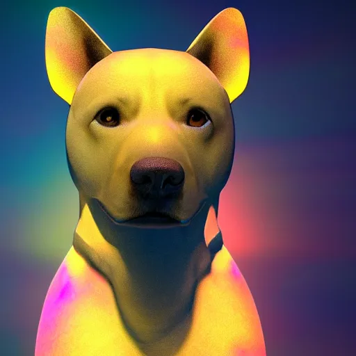 Image similar to render of dog at night, cosmic dog, galaxy coloured dog, rendered in unreal engine, artstation, colourful