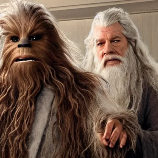 Image similar to gandalf as chewbacca, shampoo commercial