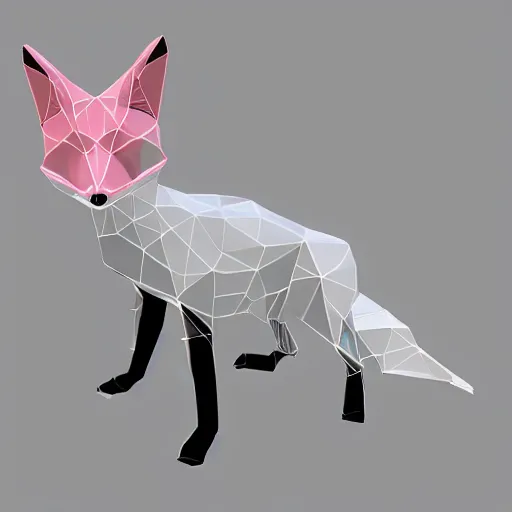 Image similar to Very low poly fox, wireframe retrowave