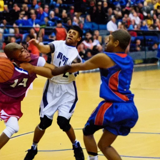 Prompt: house cats attack players during basketball game