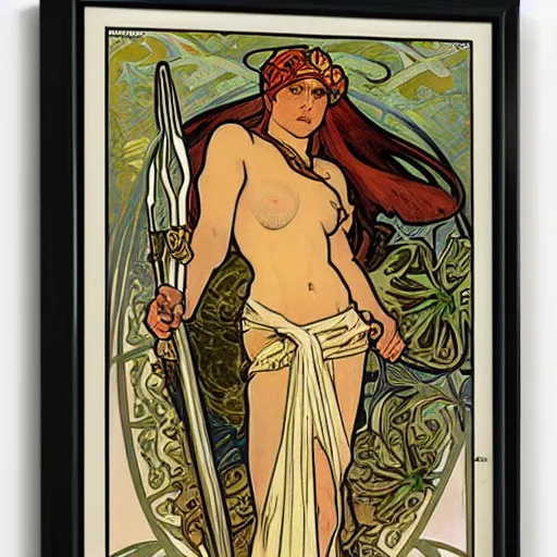 Image similar to barbarian by alphonse mucha