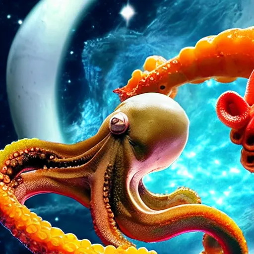 Prompt: octopus tentacle clutching the entire earth while astronaut looks on in foreground