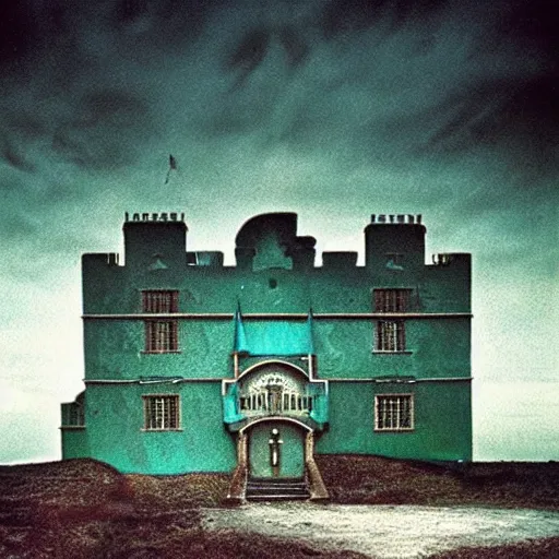 Image similar to A beautiful digital art of a castle in the clouds. Navajo green by Nan Goldin decorative, ominous