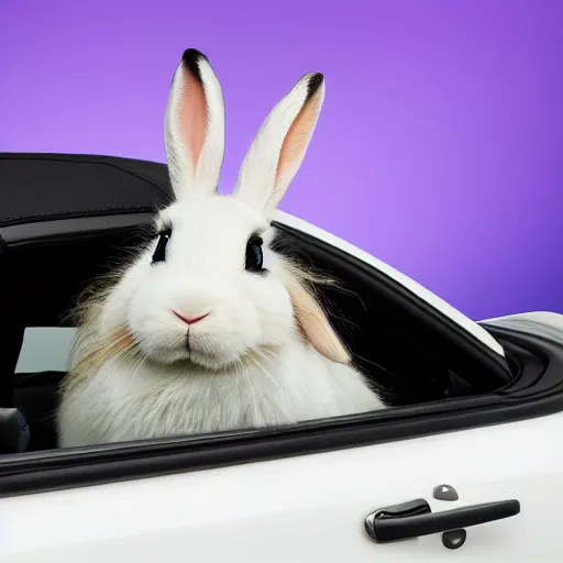 Image similar to a bunny driving a convertible, studio photo, high quality