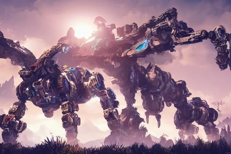 Image similar to stalker machine mecha animal beast robot of horizon forbidden west horizon zero dawn bioluminiscence global illumination ray tracing hdr fanart arstation by sung choi and eric pfeiffer and gabriel garza and casper konefal