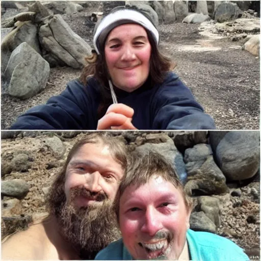 Prompt: stone age selfies from the first fire ever made