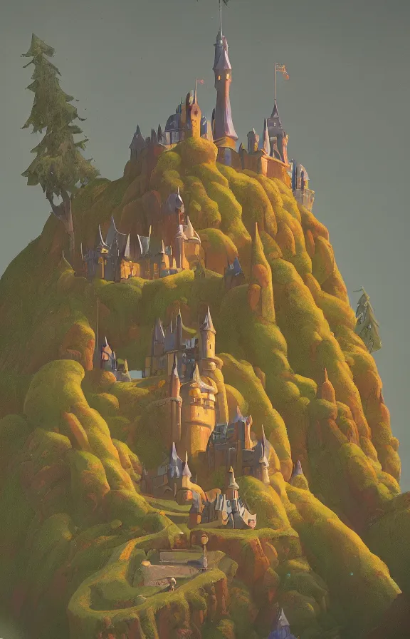 Image similar to magical castle school on a hill, dreamworks, textured, sharp focus, highly detailed, james gilleard, ralph mcquarrie, print, game art