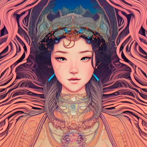 Prompt: ethereal ancient princess in the mountains, extremely detailed, sharp focus, wide view, full body shot, smooth, digital illustration, by james jean, by rossdraws, frank franzzeta, sakimichan