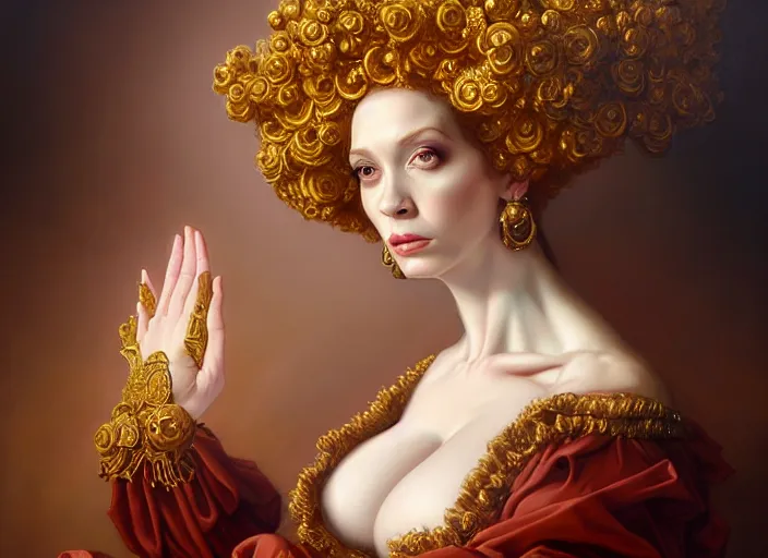 Image similar to christina hendricks dressed as napoleon, baroque painting, intricate, elegant, highly detailed, centered, digital painting, artstation, concept art, smooth, sharp focus, illustration, artgerm, tomasz alen kopera, peter mohrbacher, donato giancola, joseph christian leyendecker, wlop, boris vallejo