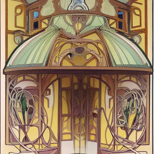 Prompt: a house int the style of alphonse mucha