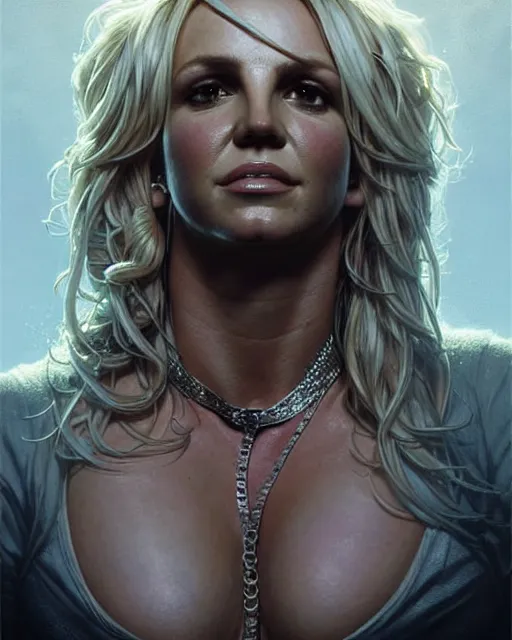 Prompt: britney spears, thicc, character portrait, portrait, close up, concept art, intricate details, highly detailed by greg rutkowski, michael whelan and gustave dore