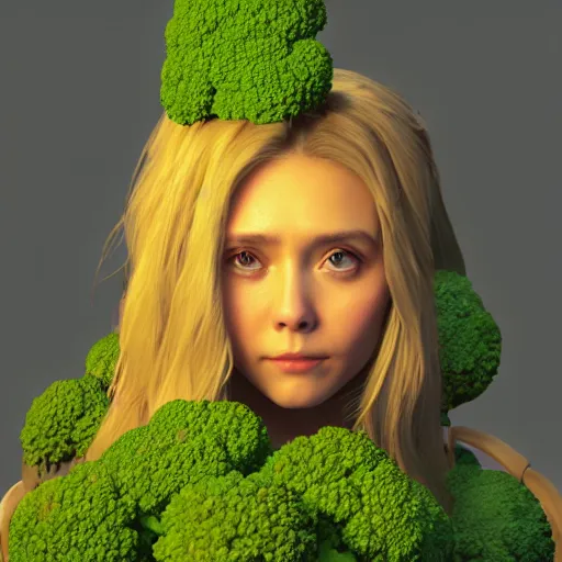 Image similar to broccoli!! has an [ [ elizabeth olsen face ] ]!!, trending on zbrush, unreal engine 5, cgsociety contest winner, intricate, detailed, 4 k quality, concept art