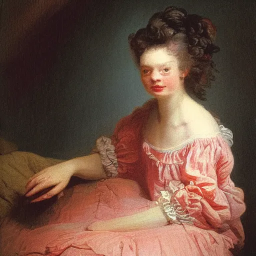 Image similar to 1976 woman in nightgown painted by fragonard