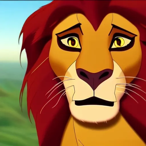 Prompt: close up of the lion king, cinematographic shot, cartoon