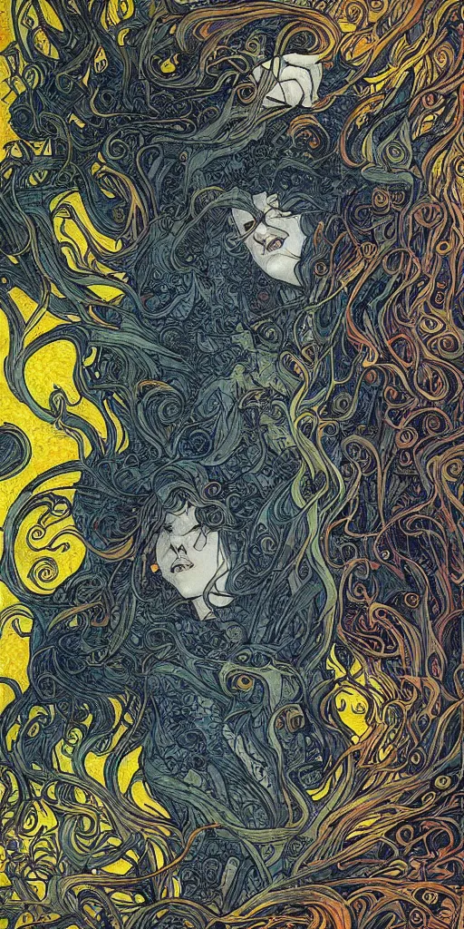 Image similar to erupting patterns of my mind swirling into the void, neon noir by rebecca guay