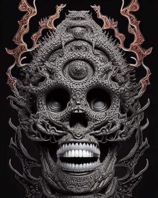 Prompt: 3 d ornate carved dark junji ito with profile portrait, sigma 5 0 0 mm f / 5. beautiful intricate highly detailed quetzalcoatl skull. bioluminescent, plasma, lava, ice, water, wind, creature, thunderstorm! artwork by tooth wu and wlop and beeple and greg rutkowski, 8 k trending on artstation