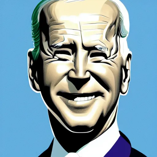 Prompt: smiling, happy, beautiful, intelligent, powerful, joe biden, loving eyes, fully clothed, wise, beautiful, dramatic lighting, sharp focus, by stanley artgerm and edward hopper, retro futurism, dramatic lighting, trending on artstation, flat colour, geometric curves, gradient filter, art deco patterns