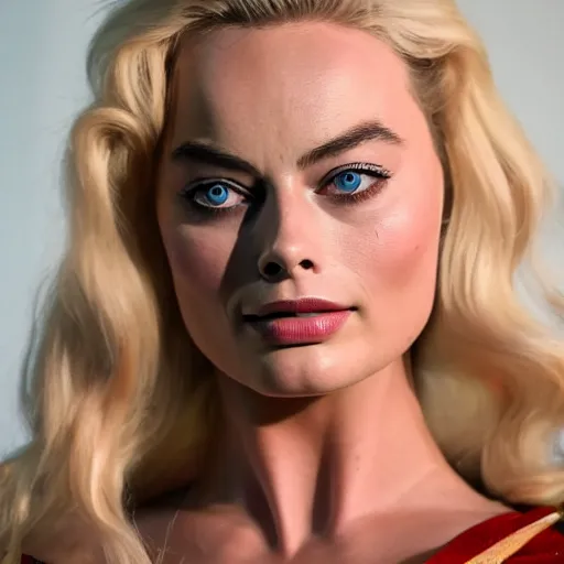 Image similar to margot Robbie wearing a cosplay costume, detailed face, 4k, hd, cinematic