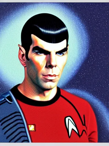 Image similar to : ZACHARY QUINTO SPOCK fanart + MS PAINT + art by J.C. LEYENDECKER + 4K UHD IMAGE + STUNNING QUALITY + CRAYON TEXTURE