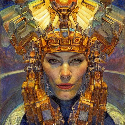 Prompt: the robot crown, by Annie Swynnerton and Diego Rivera and Donato Giancola, symbolist, dramatic lighting, elaborate geometric ornament, Art Brut, god rays, soft cool colors,smooth, sharp focus, extremely detailed, Adolf Wölfli
