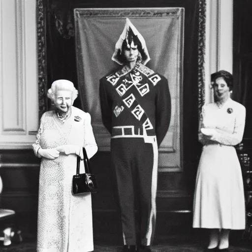 Image similar to queen Elizabeth II wearing a Masonic apron