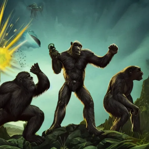 Prompt: apes conquer the cosmos fighting an alien civilization