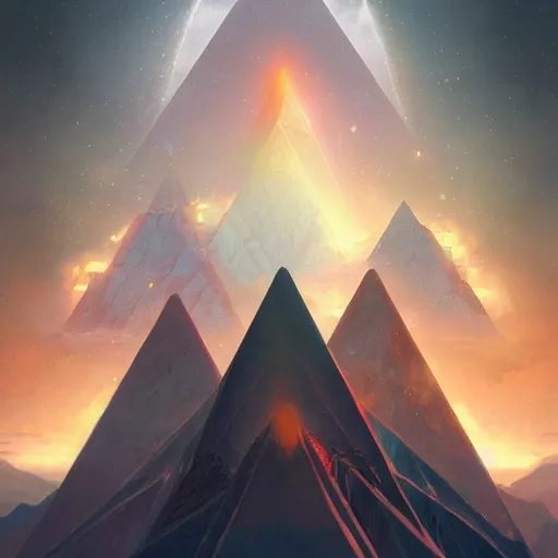 Image similar to ultradetailed pyramid structure emitting an energy beam into the atmosphere to terraform planet by peter mohrbacher and emmanuel shiu and martin johnson heade and bastien lecouffe - deharme