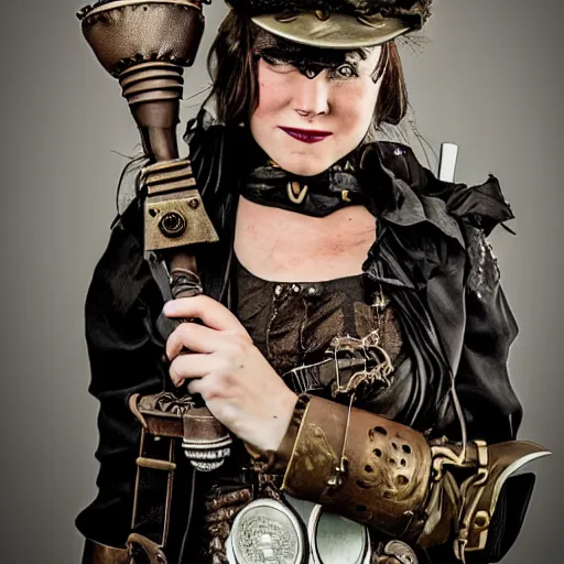 Image similar to photo of a female steampunk warrior