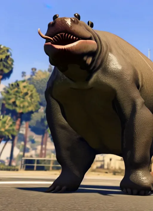 Image similar to an anthropomorphic hippopotamus in GTA5