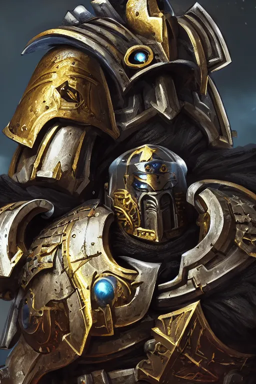 Image similar to armor portrait heros warhammer 4 0 k horus heresy fanart - the primarchs emperor by johannes helgeson animated with vfx concept artist & illustrator global illumination ray tracing hdr fanart arstation zbrush central hardmesh 8 k octane renderer comics stylized