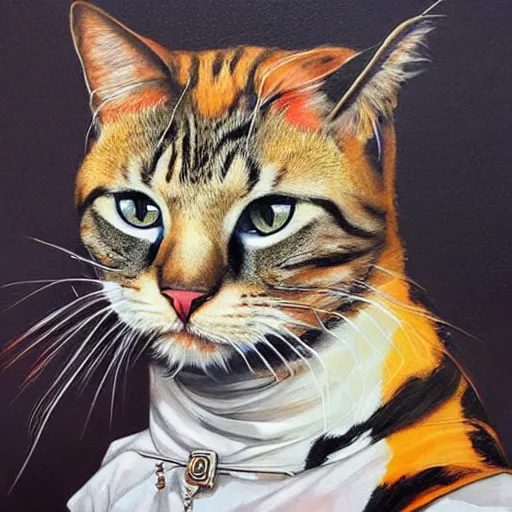 Prompt: portrait of a royal cat by Sandra Chevrier, trending on Artstation