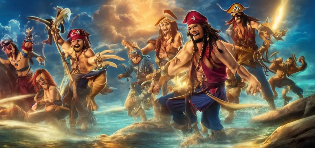 Prompt: live action remake of pirates of dark water by hanna - barbera, epic cinematic still, heroic pose, movie still, 8 k