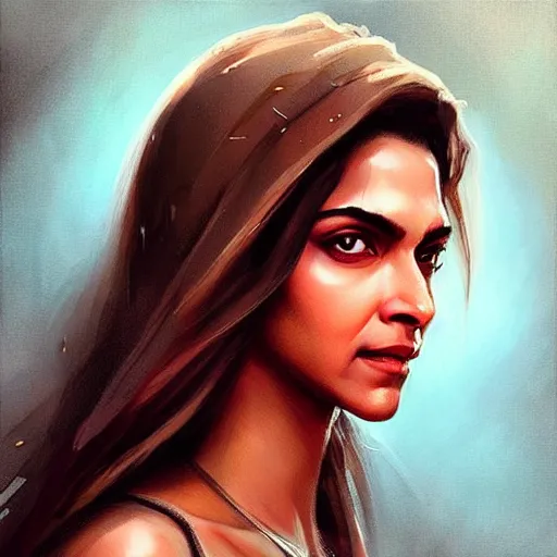 Image similar to “ portrait of deepika padukone by greg rutkowski, young, attractive, highly detailed portrait, scifi, digital painting, artstation, concept art, smooth, sharp foccus ilustration, artstation hq ”