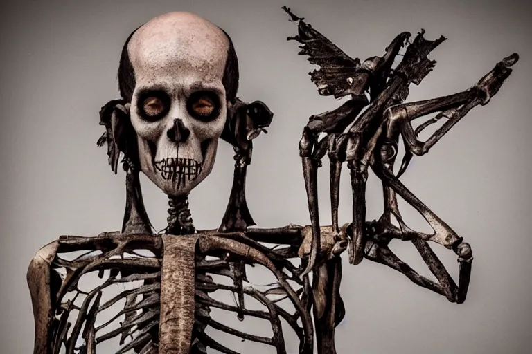 Image similar to wide angle, dystopian skeletal shaman by mothmeister