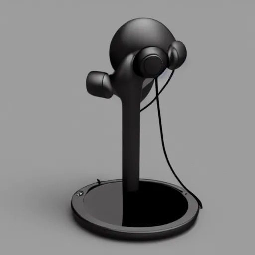 Image similar to headphone stand machine, futuristic, techno, cyberpunk, product design, render, concept, fun, swag