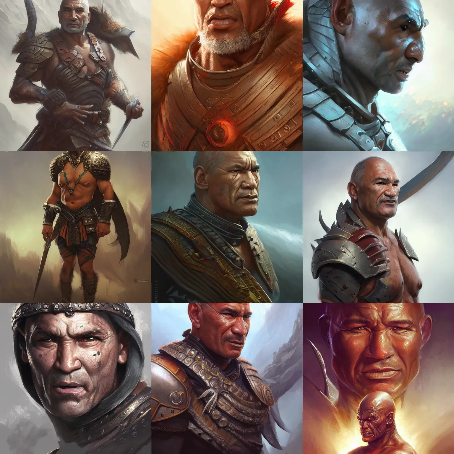 Image similar to warrior, temuera morrison, D&D, fantasy, portrait, highly detailed, digital painting, trending on artstation, concept art, sharp focus, illustration, art by artgerm and greg rutkowski and magali villeneuve