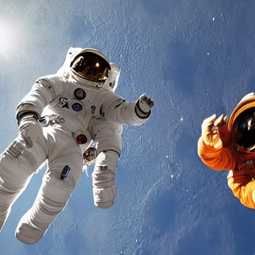 Prompt: two astronauts bowling on the sun, wide angle lens
