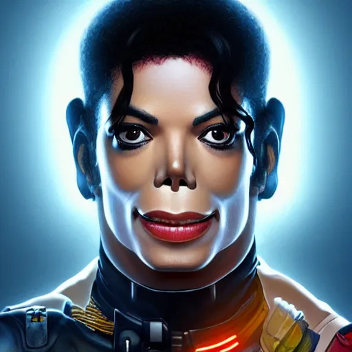 Image similar to cyborg michael jackson with a cyborg chimp, anatomy, bathed in light, highly detailed, photorealistic, artstation, smooth, sharp focus, illustration, unreal engine 5, 8 k, art by artgerm and greg rutkowski and edgar maxence