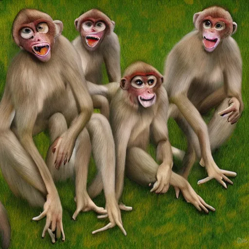 Prompt: an army of laughing monkeys, photorealistic