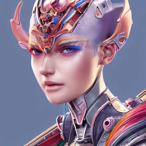 Image similar to studio portrait of lawful good colorful female holy mecha paladin absurdly beautiful, elegant, young sensual graceful woman, ultrafine hyperrealistic detailed face illustration by kim jung gi, irakli nadar, intricate linework, sharp focus, bright colors, matte, octopath traveler, final fantasy, unreal engine highly rendered, global illumination, radiant light, intricate environment