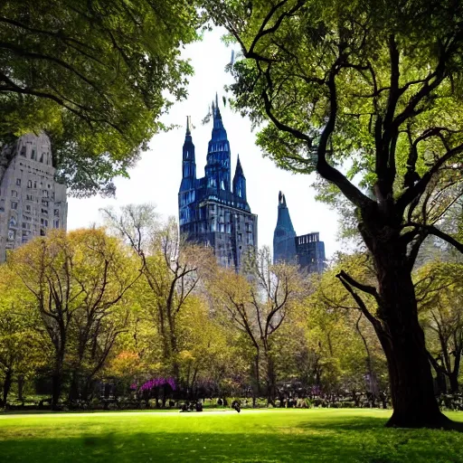 Image similar to the maleficent's castle in the middle of central park.