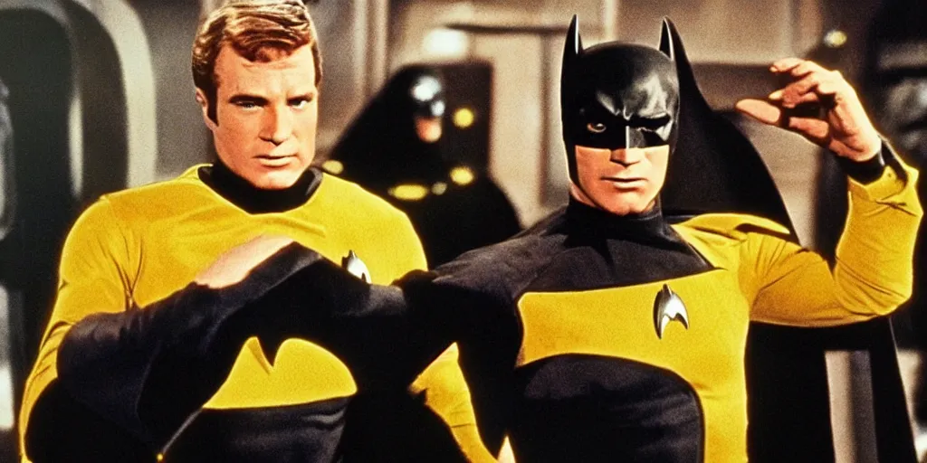 Image similar to Batman f in the role of Captain Kirk in a scene from Star Trek the original series