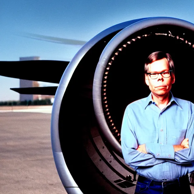 Image similar to a photo of bob lazar standing by his jet engine honda civic, cinematic lighting, detailed symmetrical face, photorealistic, highly detailed