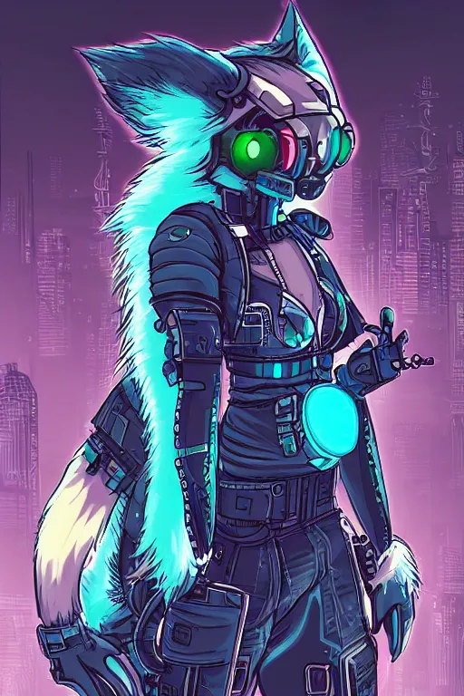 Image similar to a detailed illustration of a cyberpunk anthropomorphic fox with a fluffy tail!!!, comic book style, trending on furaffinity, cartoon, kawaii, backlighting